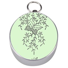 Illustration Of Butterflies And Flowers Ornament On Green Background Silver Compasses by BangZart