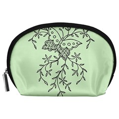 Illustration Of Butterflies And Flowers Ornament On Green Background Accessory Pouches (large)  by BangZart