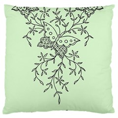 Illustration Of Butterflies And Flowers Ornament On Green Background Large Flano Cushion Case (one Side) by BangZart