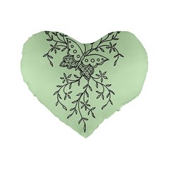 Illustration Of Butterflies And Flowers Ornament On Green Background Standard 16  Premium Flano Heart Shape Cushions by BangZart