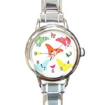 Beautiful Colorful Polka Dot Butterflies Clipart Round Italian Charm Watch Front