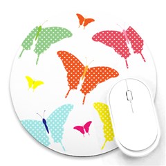 Beautiful Colorful Polka Dot Butterflies Clipart Round Mousepads by BangZart