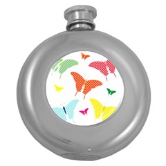 Beautiful Colorful Polka Dot Butterflies Clipart Round Hip Flask (5 Oz) by BangZart