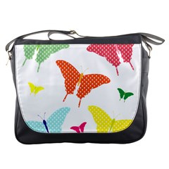 Beautiful Colorful Polka Dot Butterflies Clipart Messenger Bags by BangZart