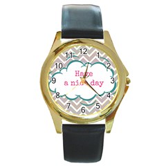 Have A Nice Day Round Gold Metal Watch by BangZart