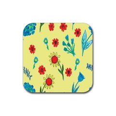 Flowers Fabric Design Rubber Coaster (square)  by BangZart