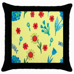 Flowers Fabric Design Throw Pillow Case (black) by BangZart