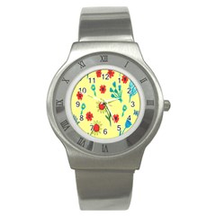 Flowers Fabric Design Stainless Steel Watch by BangZart