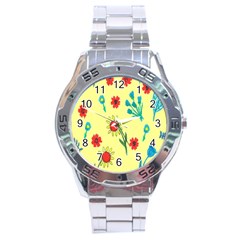 Flowers Fabric Design Stainless Steel Analogue Watch by BangZart