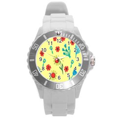 Flowers Fabric Design Round Plastic Sport Watch (l) by BangZart