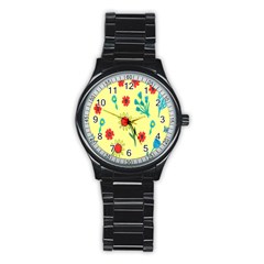 Flowers Fabric Design Stainless Steel Round Watch by BangZart