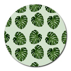 Leaf Pattern Seamless Background Round Mousepads by BangZart