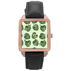 Leaf Pattern Seamless Background Rose Gold Leather Watch  by BangZart