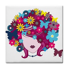 Beautiful Gothic Woman With Flowers And Butterflies Hair Clipart Tile Coasters by BangZart