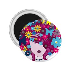 Beautiful Gothic Woman With Flowers And Butterflies Hair Clipart 2 25  Magnets by BangZart