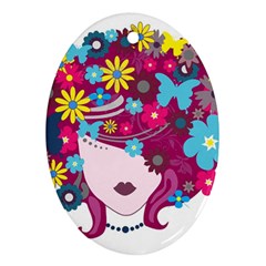 Beautiful Gothic Woman With Flowers And Butterflies Hair Clipart Ornament (oval) by BangZart