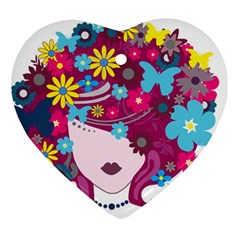 Beautiful Gothic Woman With Flowers And Butterflies Hair Clipart Ornament (heart) by BangZart