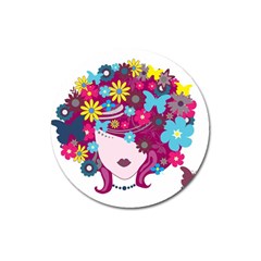 Beautiful Gothic Woman With Flowers And Butterflies Hair Clipart Magnet 3  (round) by BangZart