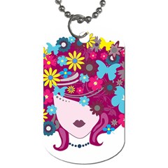 Beautiful Gothic Woman With Flowers And Butterflies Hair Clipart Dog Tag (two Sides) by BangZart