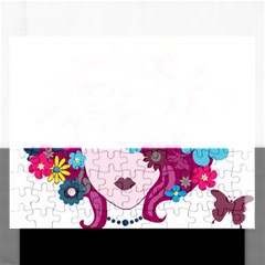 Beautiful Gothic Woman With Flowers And Butterflies Hair Clipart Rectangular Jigsaw Puzzl by BangZart