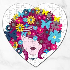 Beautiful Gothic Woman With Flowers And Butterflies Hair Clipart Jigsaw Puzzle (heart) by BangZart