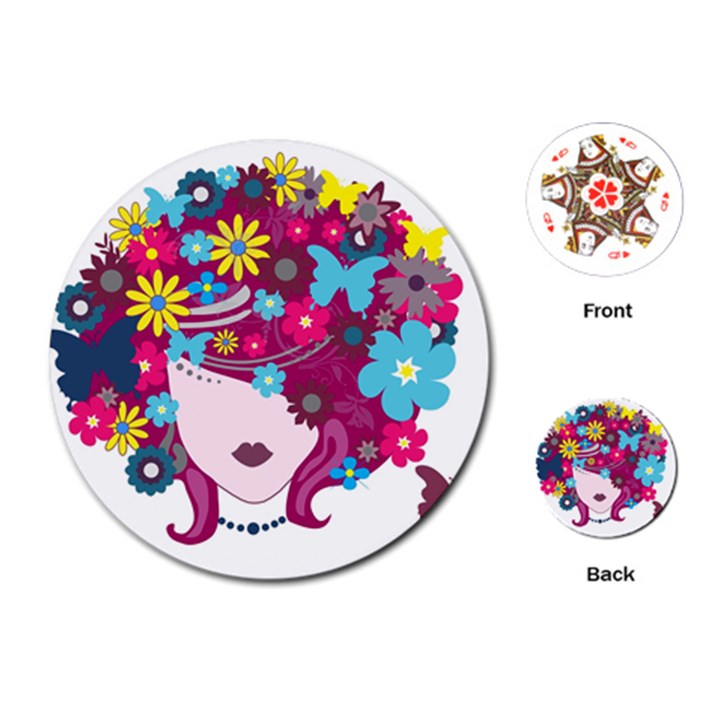 Beautiful Gothic Woman With Flowers And Butterflies Hair Clipart Playing Cards (Round) 