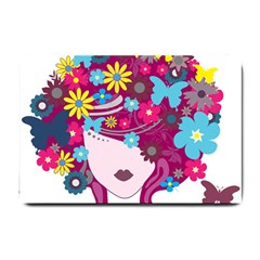 Beautiful Gothic Woman With Flowers And Butterflies Hair Clipart Small Doormat  by BangZart