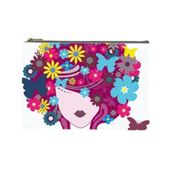 Beautiful Gothic Woman With Flowers And Butterflies Hair Clipart Cosmetic Bag (large)  by BangZart