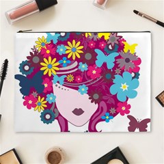 Beautiful Gothic Woman With Flowers And Butterflies Hair Clipart Cosmetic Bag (xl) by BangZart