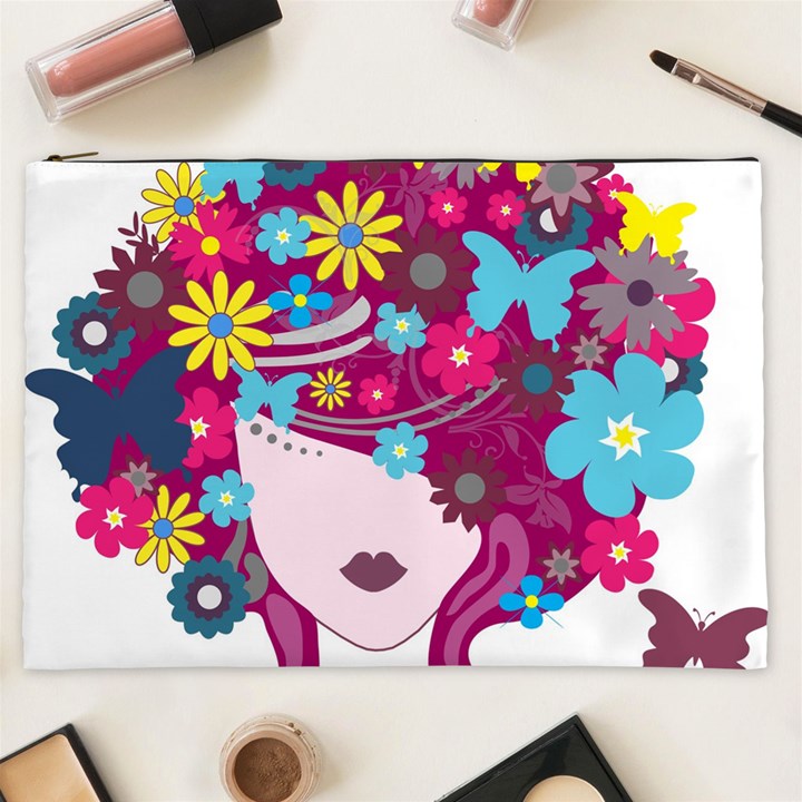 Beautiful Gothic Woman With Flowers And Butterflies Hair Clipart Cosmetic Bag (XXL) 