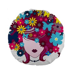 Beautiful Gothic Woman With Flowers And Butterflies Hair Clipart Standard 15  Premium Round Cushions by BangZart