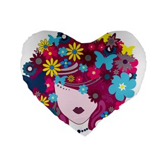 Beautiful Gothic Woman With Flowers And Butterflies Hair Clipart Standard 16  Premium Heart Shape Cushions by BangZart