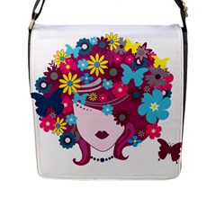 Beautiful Gothic Woman With Flowers And Butterflies Hair Clipart Flap Messenger Bag (l)  by BangZart