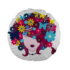 Beautiful Gothic Woman With Flowers And Butterflies Hair Clipart Standard 15  Premium Flano Round Cushions by BangZart