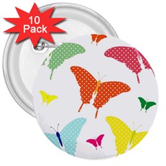 Beautiful Colorful Polka Dot Butterflies Clipart 3  Buttons (10 Pack)  by BangZart