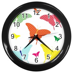 Beautiful Colorful Polka Dot Butterflies Clipart Wall Clocks (black) by BangZart