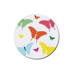 Beautiful Colorful Polka Dot Butterflies Clipart Rubber Coaster (round)  by BangZart