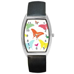 Beautiful Colorful Polka Dot Butterflies Clipart Barrel Style Metal Watch by BangZart