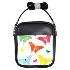 Beautiful Colorful Polka Dot Butterflies Clipart Girls Sling Bags by BangZart