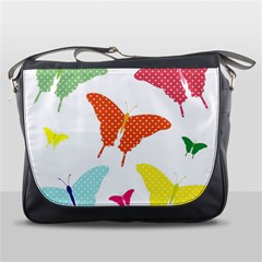 Beautiful Colorful Polka Dot Butterflies Clipart Messenger Bags by BangZart