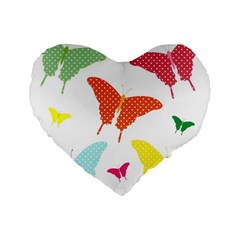 Beautiful Colorful Polka Dot Butterflies Clipart Standard 16  Premium Flano Heart Shape Cushions by BangZart