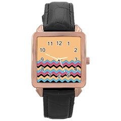 Chevrons Patterns Colorful Stripes Rose Gold Leather Watch  by BangZart