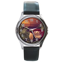 Tropical Style Collage Design Poster Round Metal Watch by dflcprints