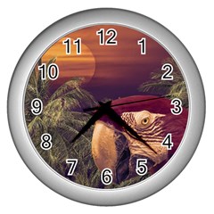 Tropical Style Collage Design Poster Wall Clocks (silver)  by dflcprints