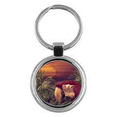 Tropical Style Collage Design Poster Key Chains (round) 