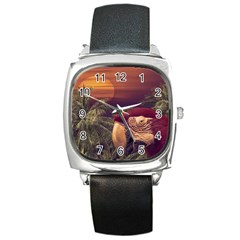 Tropical Style Collage Design Poster Square Metal Watch by dflcprints