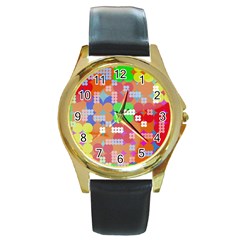 Abstract Polka Dot Pattern Round Gold Metal Watch by BangZart