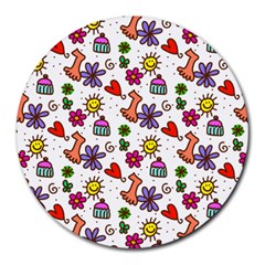 Cute Doodle Wallpaper Pattern Round Mousepads by BangZart