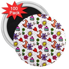 Cute Doodle Wallpaper Pattern 3  Magnets (100 Pack) by BangZart