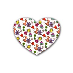 Cute Doodle Wallpaper Pattern Rubber Coaster (heart)  by BangZart